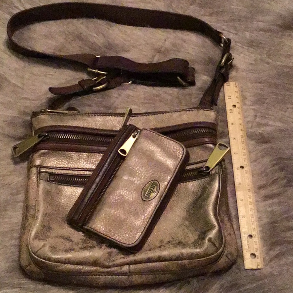 Metallic Leather Fossil Handbag